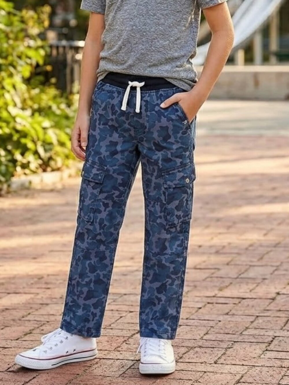NEW Lucky Brand Elastic Waist Drawstring Pull On Pocket Twill Camouflage Pants